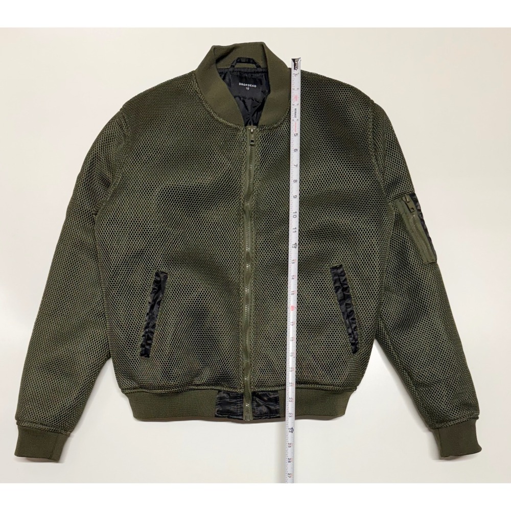 Drop Dead Olive Green Mesh Quilted Bomber Jacket Womens 10 Streetwear Zip Up